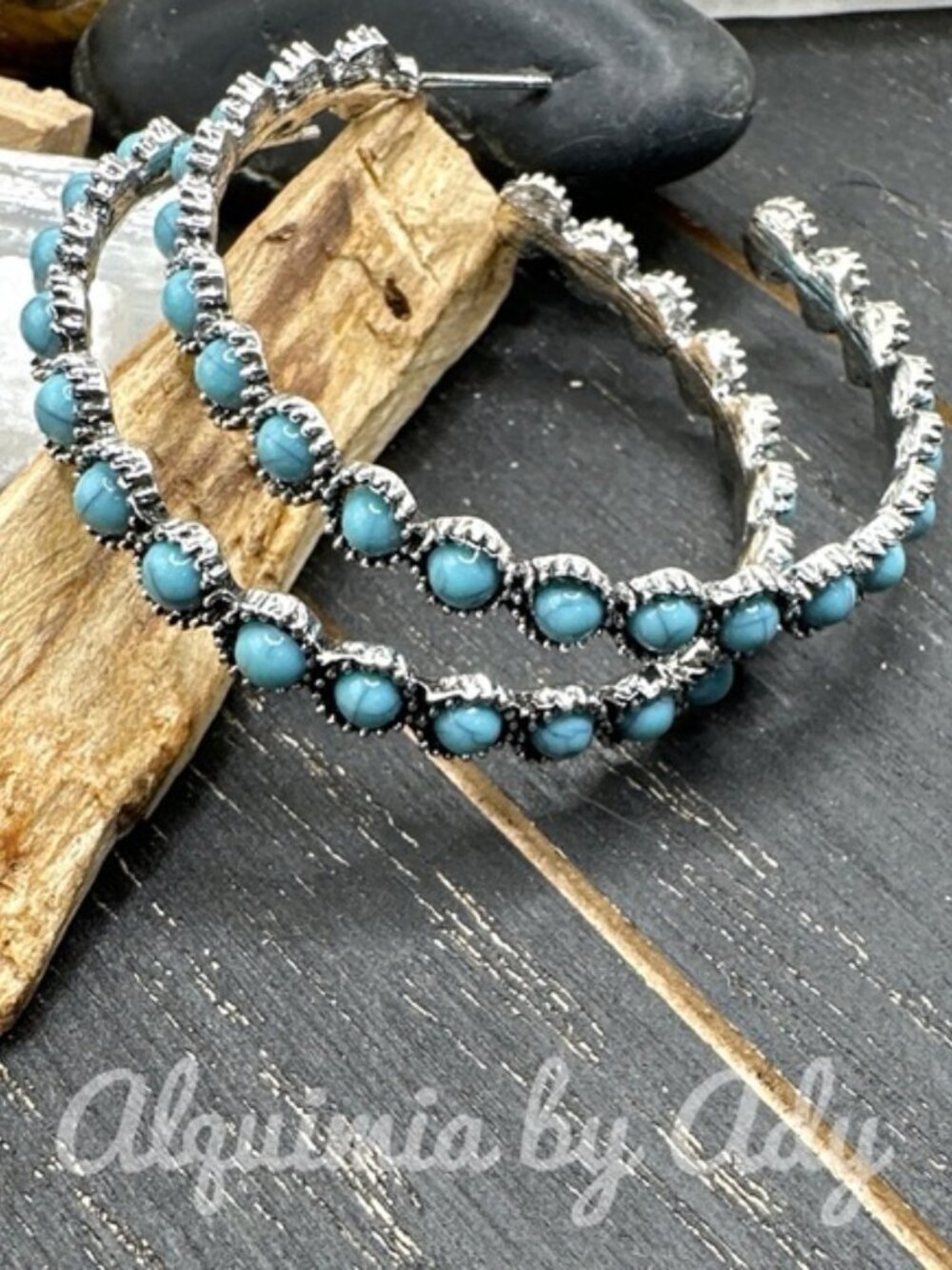 Western boho turquoise Blue and Silver Ornate Earrings